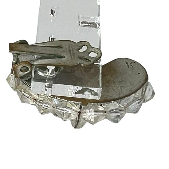 Vintage Aurora Borealis Crystal Clip-On Earring - Silver Metal Single Statement - Picture 4 of 8